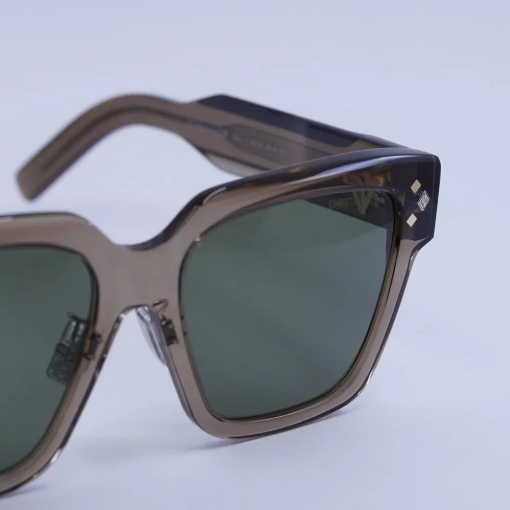 Dior CD DIAMOND S3F 64C0 Sunglasses Transparent Brown Square Frame, Green Lenses